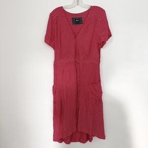 Maeve Anthropologie Dress Womens 16 Red Polka Dot Button Front Midi‎ Pockets